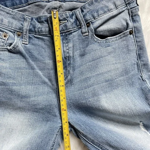 Cosmic Blue Love Cropped Denim Jeans Size 28 Blue Mid Rise Distressed Raw Hem - Picture 11 of 12